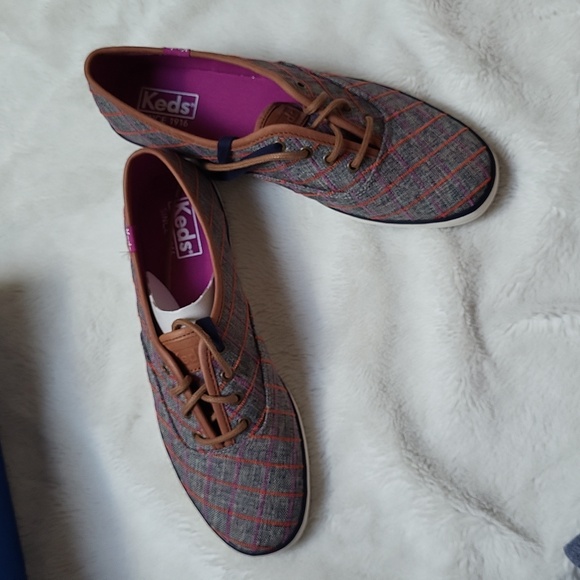 NWT! Windowpane Orange and Purple Plaid Keds! Size 8! - Picture 7 of 9